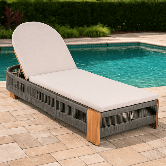 Homy Casa Outdoor Chaise Lounge Chair with Cushion, Adjustable Backrest for Patio & Poolside, Gray