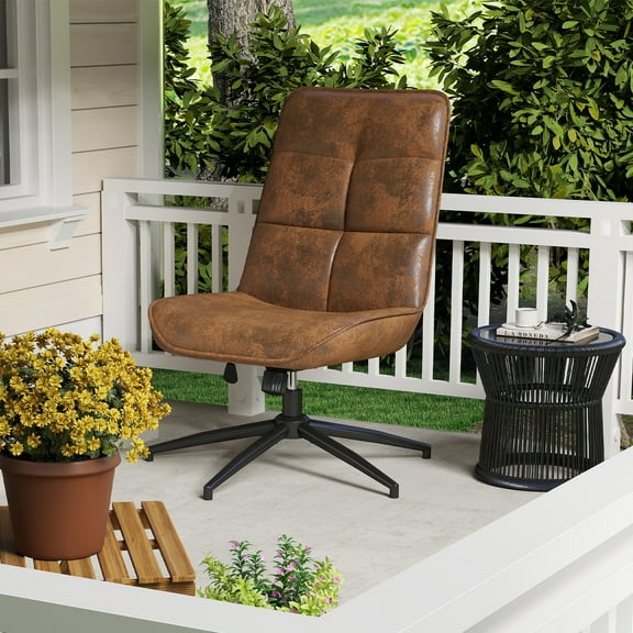 Homy Casa Outdoor Lounge Chair Swivel Recliner Height Adjustable for Patio Garden Backyard, Suede Brown