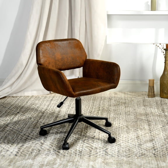 Homy Casa Conference Center & Training Chair, Rolling, Brown Faux Suede, Ergonomic, Durable