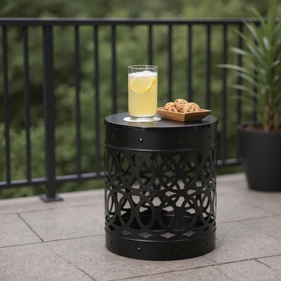 Homy Casa Outdoor Patio Side Table – Modern Metal Accent End Table for Balcony, Porch & Garden, Black