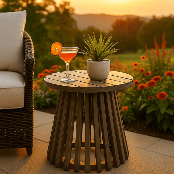 Homy Casa Outdoor Side Table, Round Patio Table for Garden, Balcony, and Backyard, Gray