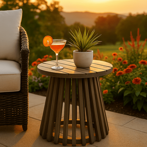 Homy Casa Outdoor Side Table, Round Patio Table for Garden, Balcony, and Backyard, Gray