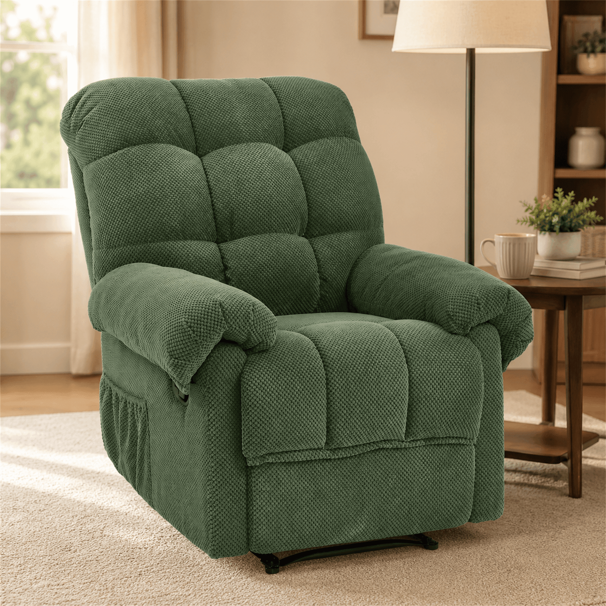 Homy Casa Overstuffed Manual Recliner Chair with Footrest, Fabric Lounge Chair for Nursery and Living Room