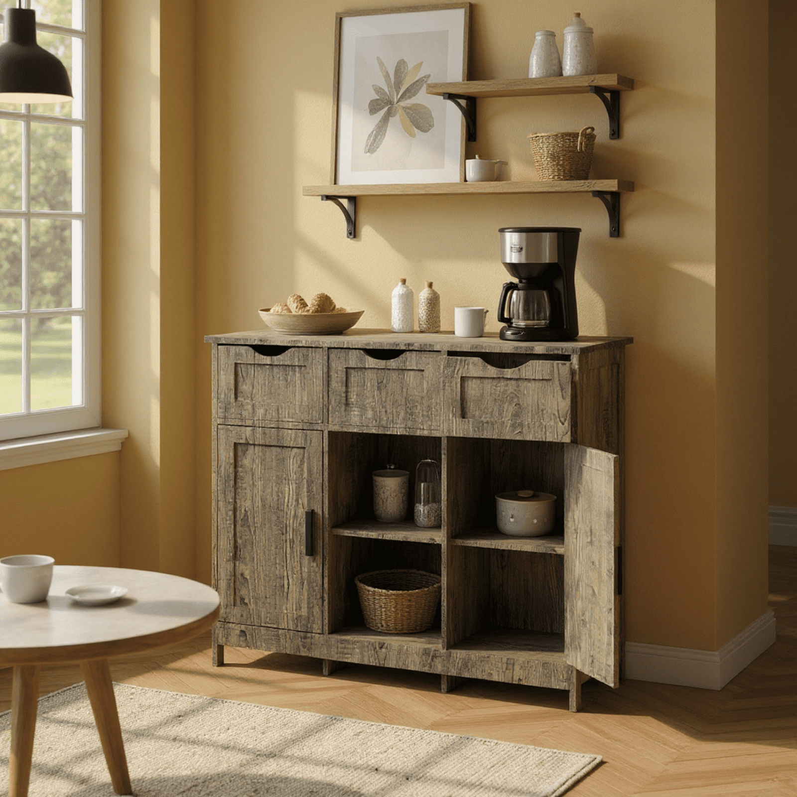 Homy Casa Pantry Storage Cabinet with 2 Drawers, 2 Doors, Adjustable Kitchen Sideboard Buffet