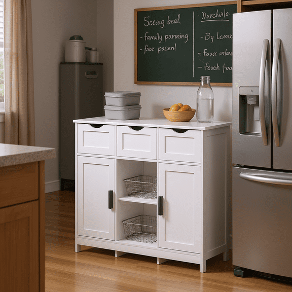 Homy Casa Pantry Storage Cabinet with 2 Drawers, 2 Doors, Adjustable Kitchen Sideboard Buffet