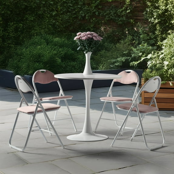 Homy Casa Patio Dining Chairs Set of 4, Foldable Kitchen Dining Room Indoor-Outdoor Chair for Bistro, Deck, Backyard, Porch, Restaurant, Pink