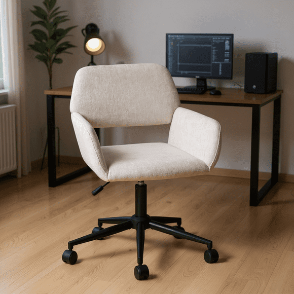Homy Casa Photo Editing & Retouching Chair, Ergonomic, Beige Fabric, Rolling, Modern
