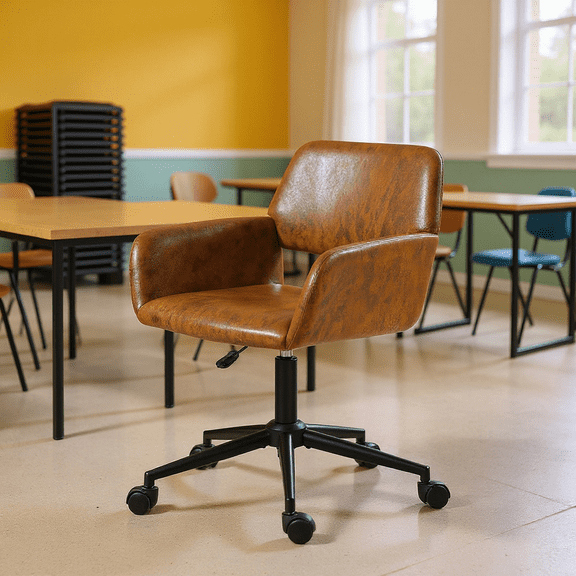 Homy Casa Photo Editing & Retouching Chair, Ergonomic, Brown Faux Suede, Rolling, Modern