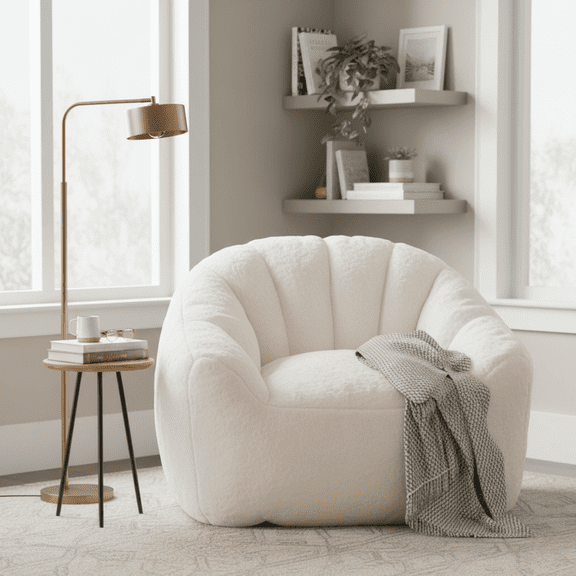 Homy Casa Plush Adult Bean Bag Chair with Arms, Soft Faux Fur Lounge Chair for Living Room, Bedroom