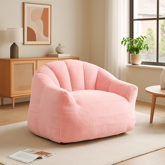 Homy Casa Plush Bean Bag Sofa Chair – Cozy Reading Nook Accent for Living Room & Bedroom, Pink