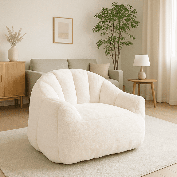 Homy Casa Plush Bean Bag Sofa Chair – Cozy Reading Nook Accent for Living Room & Bedroom, White
