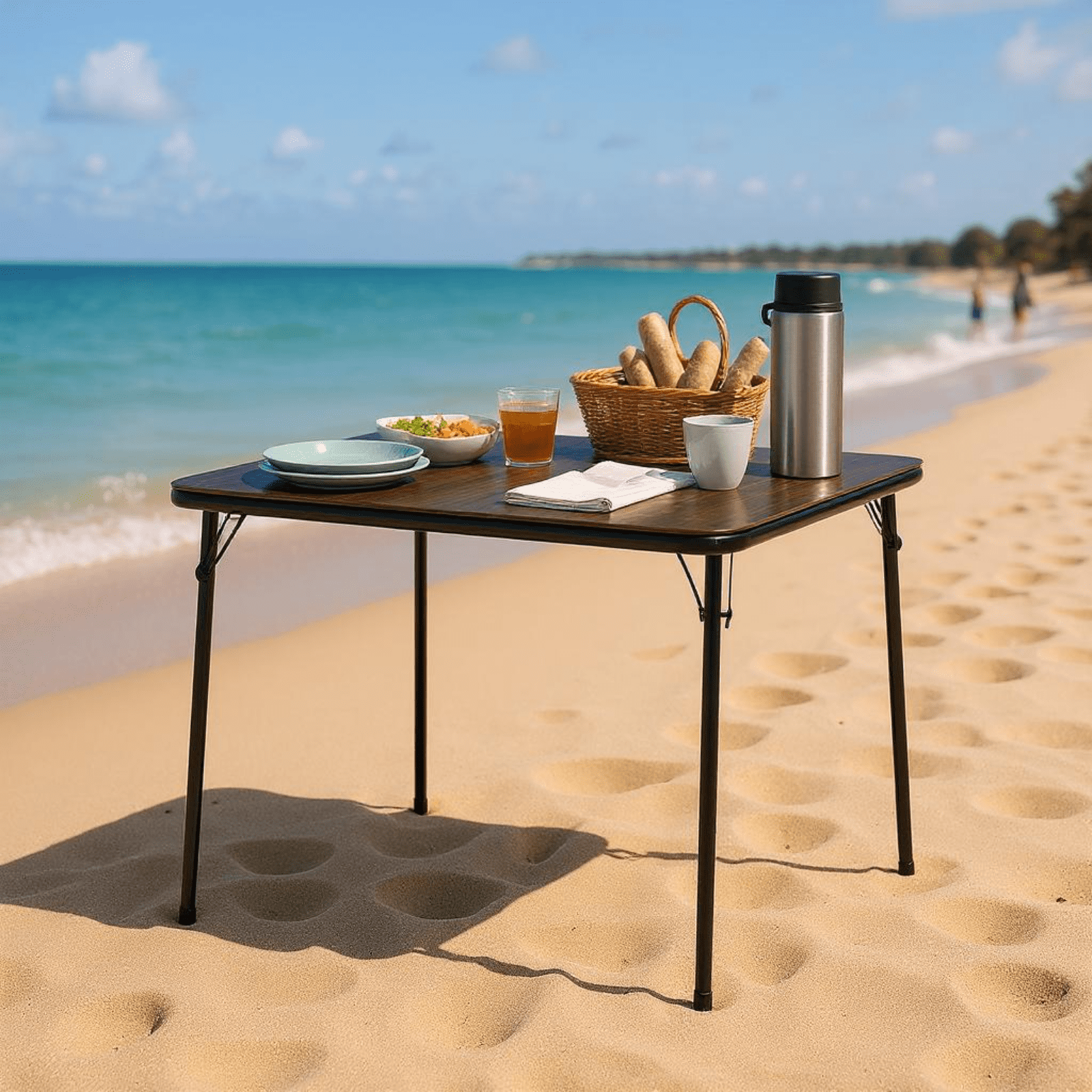 Homy Casa Portable Picnic Table, 34" Square Camping Table for Indoor/Outdoor Use, Walnut