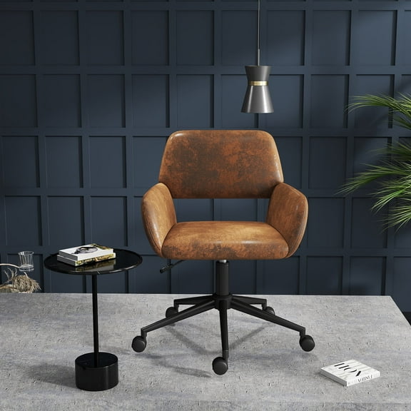 Homy Casa Swivel Reception Chair, Adjustable Office Guest Chair for Lobby or Meeting Room, Brown