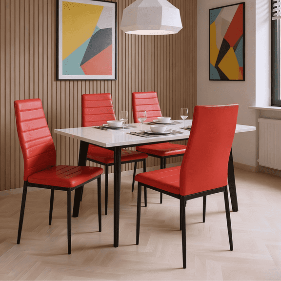 Homy Casa Red PVC Leather Dining Chairs Set of 4, for Home Bar, Breakfast Nook & Apartment