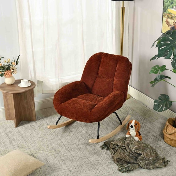 Homy Casa Red Upholstered Rocking Chair for Nursery, Bedroom, Lounge, Reading Nook