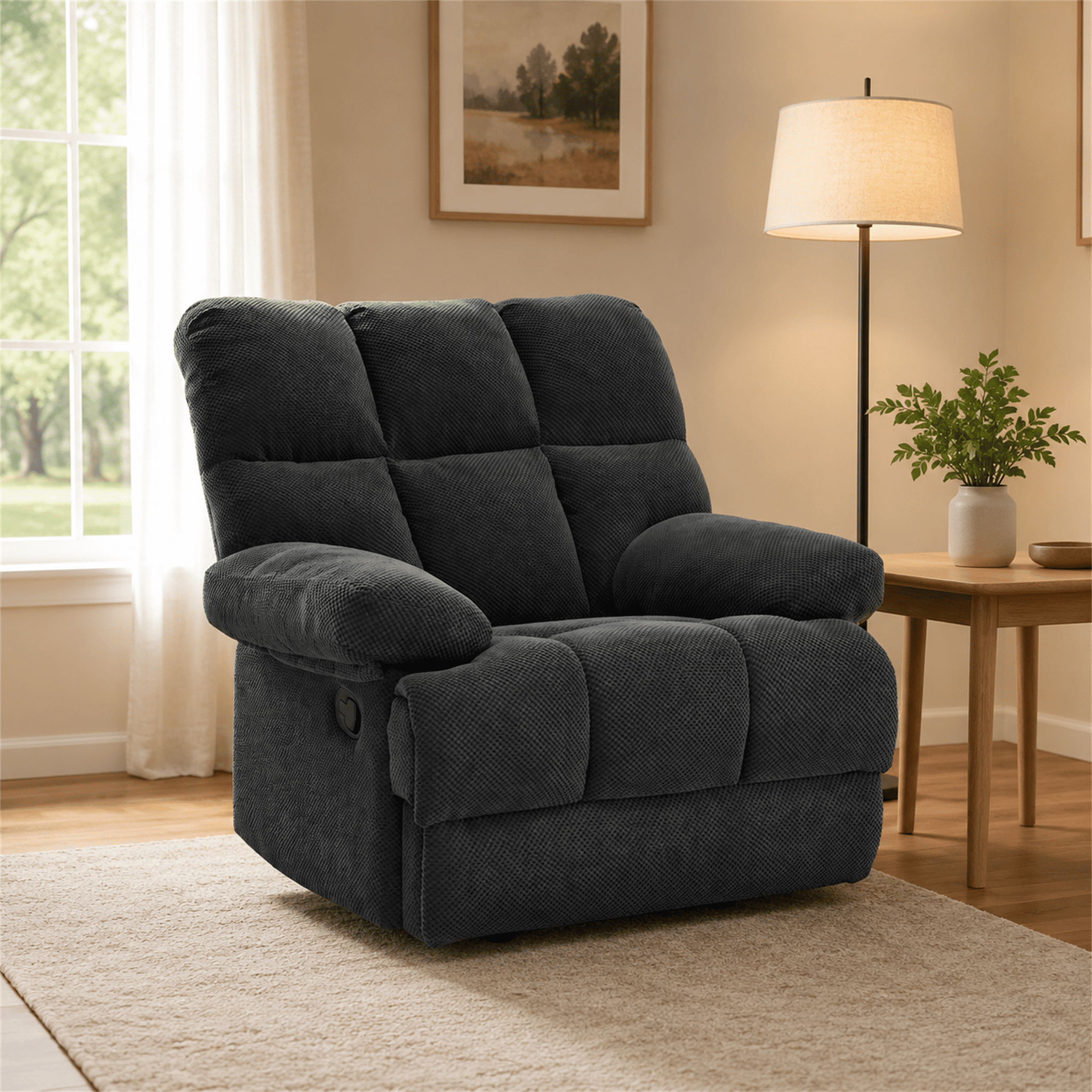 Homy Casa Rocking Recliner Chair, Manual Fabric Recliner with Footrest for Living Room, Dark Gray