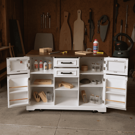 Homy Casa Rolling Garage Storage Cabinet with Drop Leaf, Charging Station for Office Gym, School