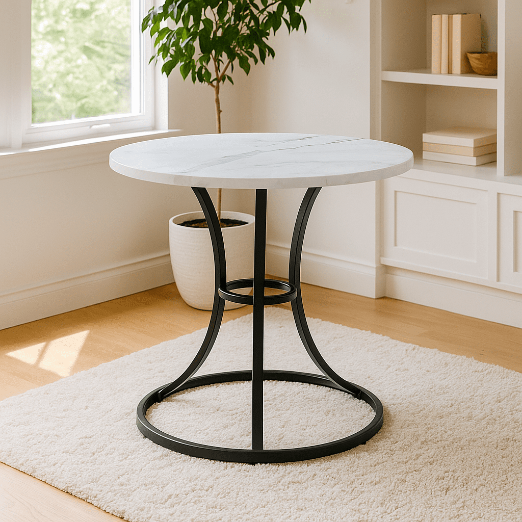 Homy Casa Round Dining Table for Small Space, Faux Marble Top Kitchen ...