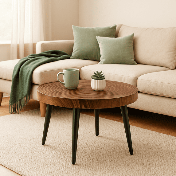 Homy Casa Round Wood Coffee Table for Living Room, Mid Century Accent Table for Tea Time, Walnut