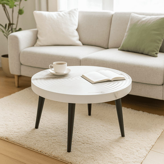 Homy Casa Round Wood Coffee Table for Living Room, Mid Century Accent Table for Tea Time, White