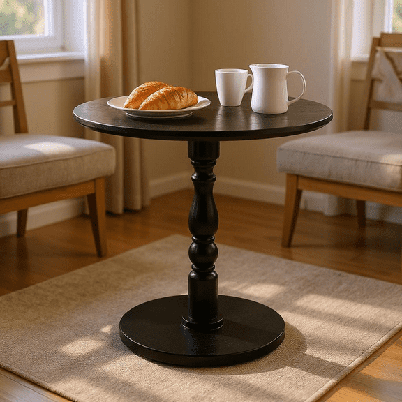Homy Casa Round Wooden Dining Table for Cozy Living Room Coffee Corner, Black