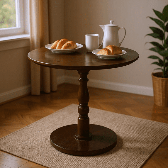 Homy Casa Round Wooden Dining Table for Cozy Living Room Coffee Corner, Walnut