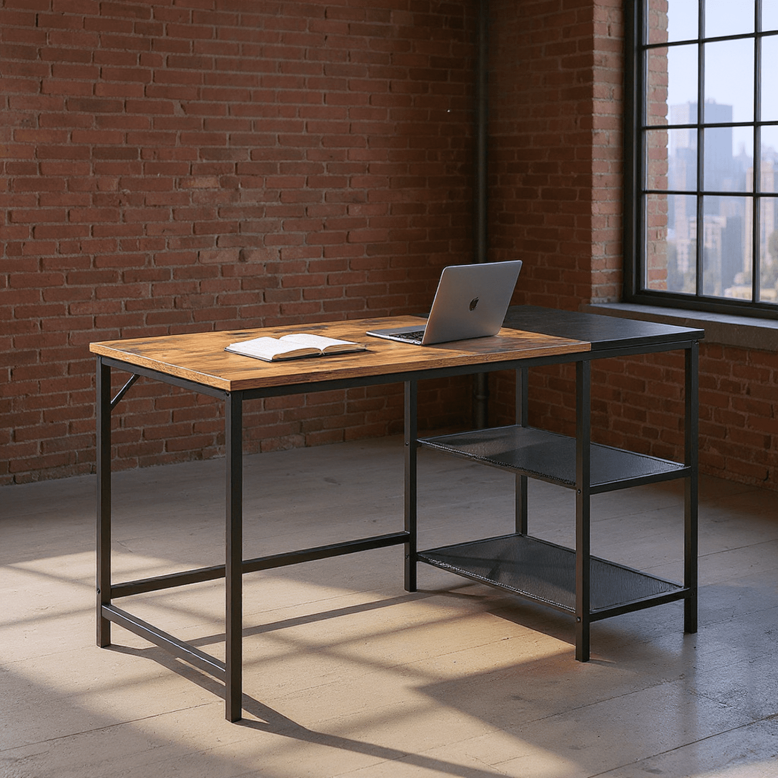 Homy Casa Rustic Industrial Computer Desk with Shelves, 43