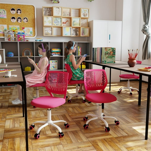 Homy Casa School Student Desk Chair Set of 2, Ergonomic Classroom Task Chairs, Hot Pink