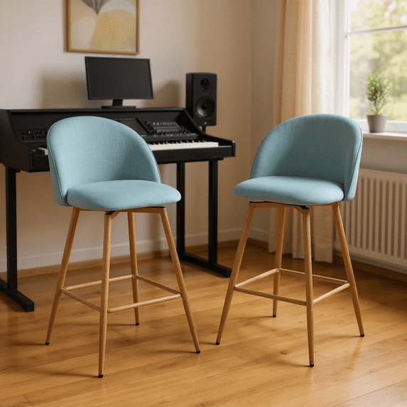 Homy Casa Set of 2 Bar Stools with Upholstered Seat and Sturdy Metal Frame, 26" Seat Height for Music Room Keyboard, Recording Studio, and High Desk Workstation