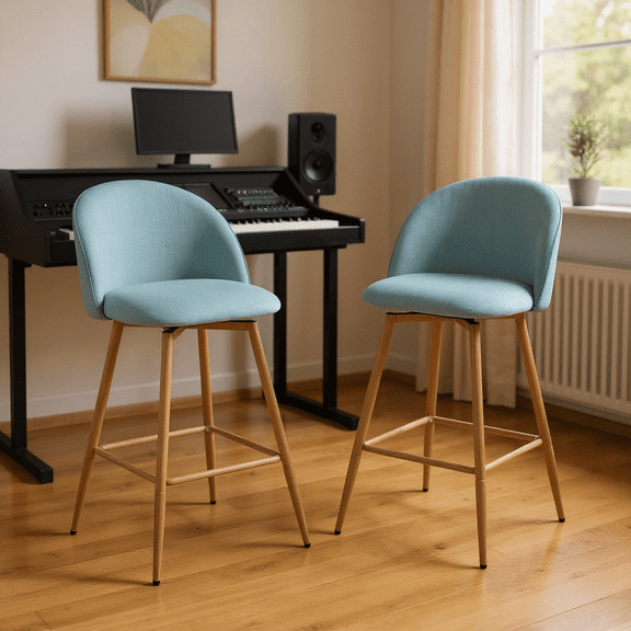 Homy Casa Set of 2 Bar Stools with Upholstered Seat and Sturdy Metal Frame, 26" Seat Height for Music Room Keyboard, Recording Studio, and High Desk Workstation