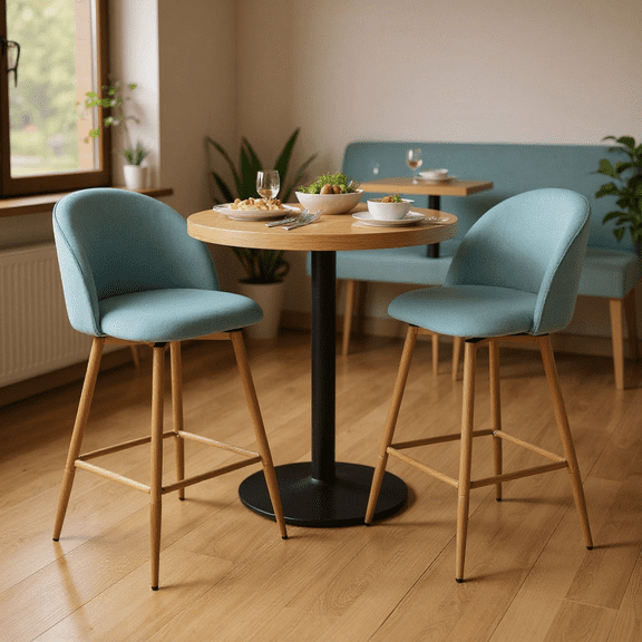 Homy Casa Set of 2 Upholstered Counter Bar Stools with 26 in Seat, Curved Back & Metal Footrest for restaurant high-top tables and pub bars and game rooms