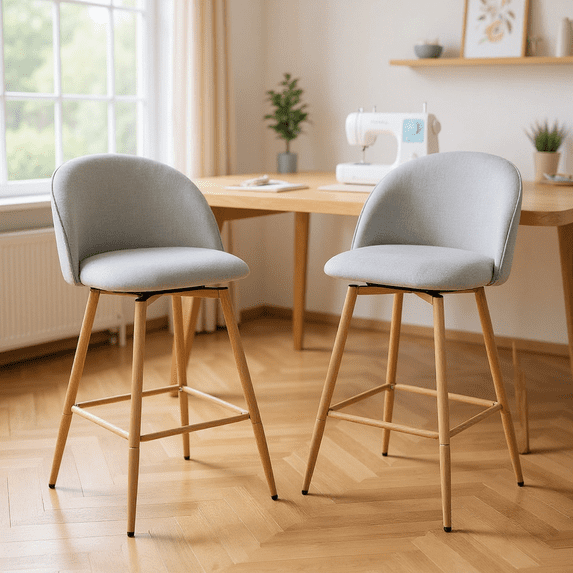 Homy Casa Set of 2 Upholstered Counter Height Stools with 26 Inch Seat Ergonomic Back and Footrest for Craft Room Workbench Sewing Table and Quilting Studio
