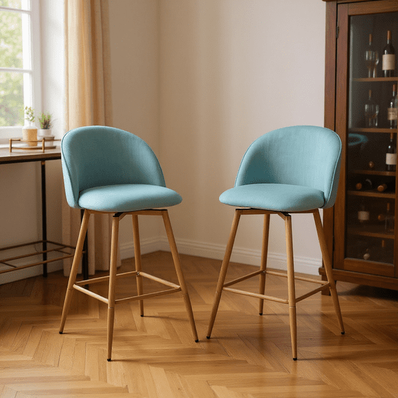 Homy Casa Set of 2 Upholstered Counter Stools with 26 Inch Seat Ergonomic Back and Metal Footrest for Living Room Bar Cart and Home Bar Cabinet and Entertainment Lounge