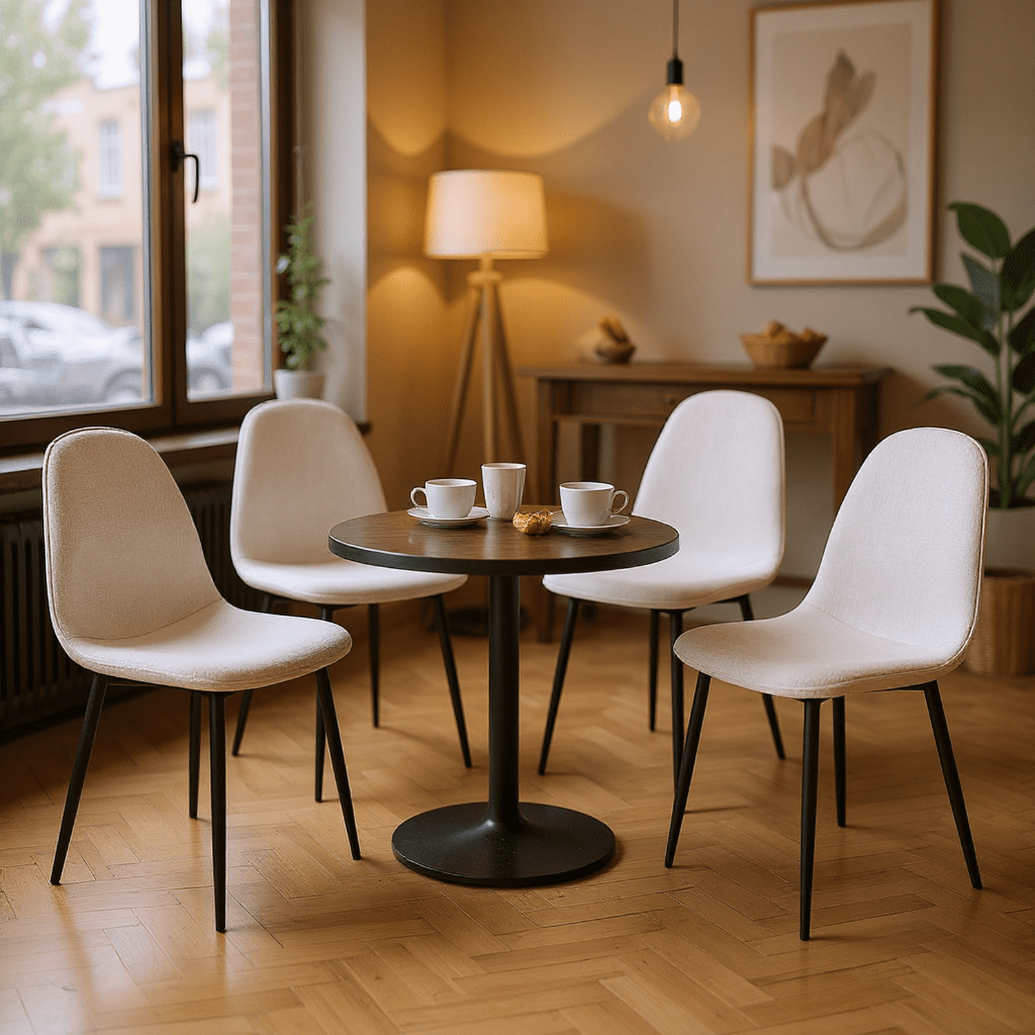 Homy Casa Set of 4 Dining Chairs Modern Upholstered Cafe Side Chairs with Ergonomic Curved Back and Sturdy Metal Legs for Coffee Shop Dining Room and Kitchen