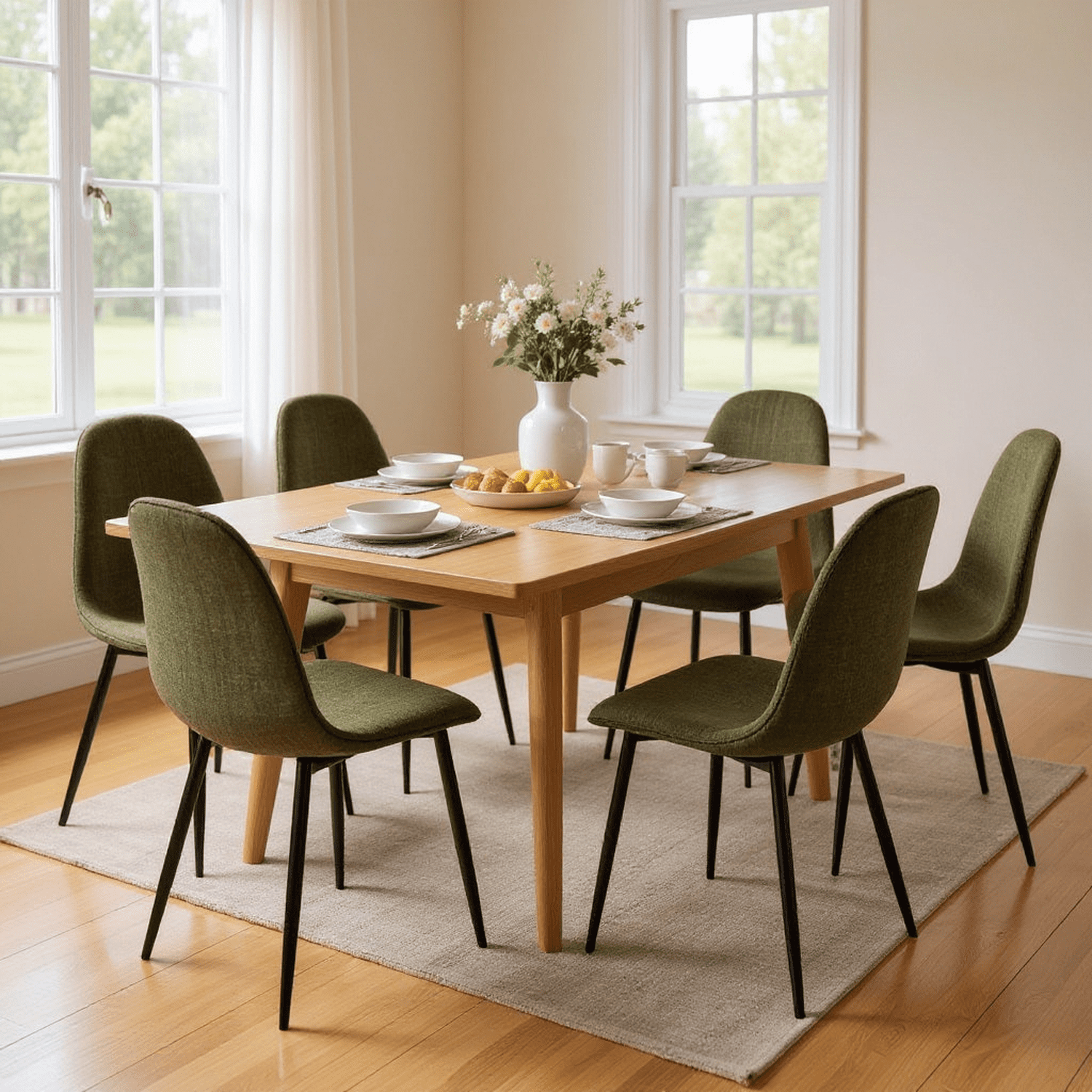Homy Casa Set of 4 Fabric Dining Chairs Upholstered Seat with Ergonomic Back and Durable Metal Legs for Family Gathering Dining Kitchen and Living Room