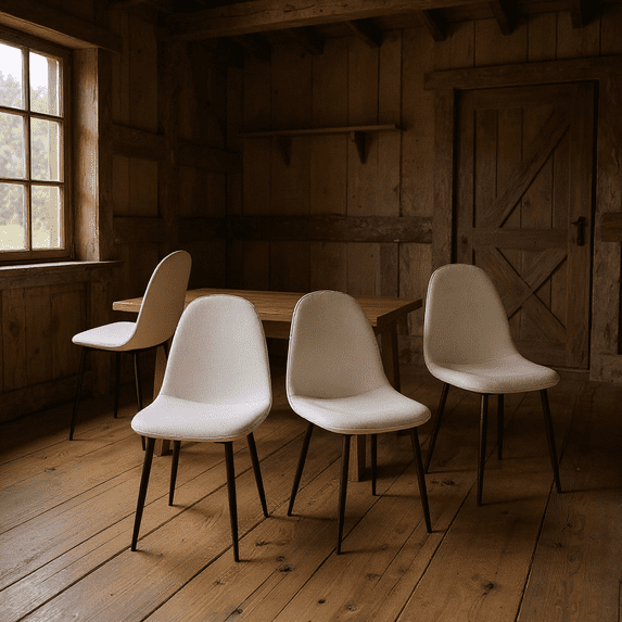 Homy Casa Set of 4 Farmhouse Dining Chairs Rustic Upholstered Side Chairs with Ergonomic Curved Back and Sturdy Metal Legs for Farm Kitchen Dining Room and Living Room