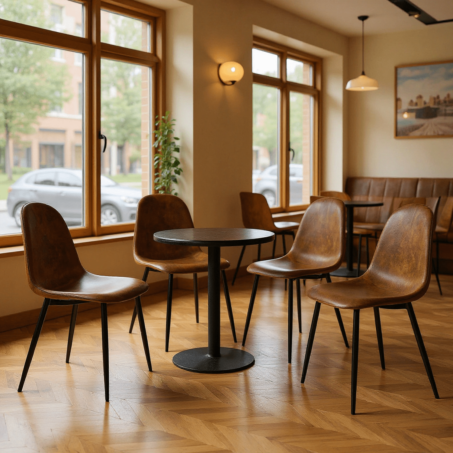 Homy Casa Set of 4 Modern Dining Chairs Upholstered Side Chairs with Ergonomic Curved Back and Sturdy Metal Legs for Café Coffee Shop Bistro and Restaurant