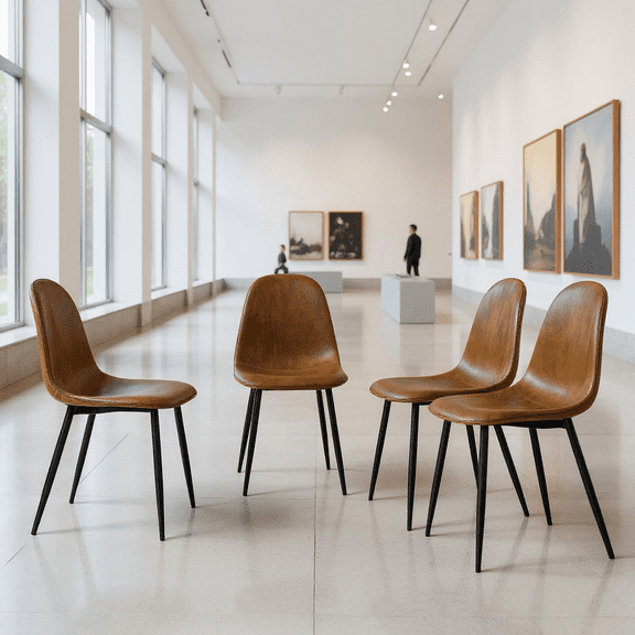 Homy Casa Set of 4 Modern Museum Chairs Upholstered Side Chairs with Ergonomic Curved Back and Sturdy Metal Legs for Gallery Exhibition Hall and Lobby