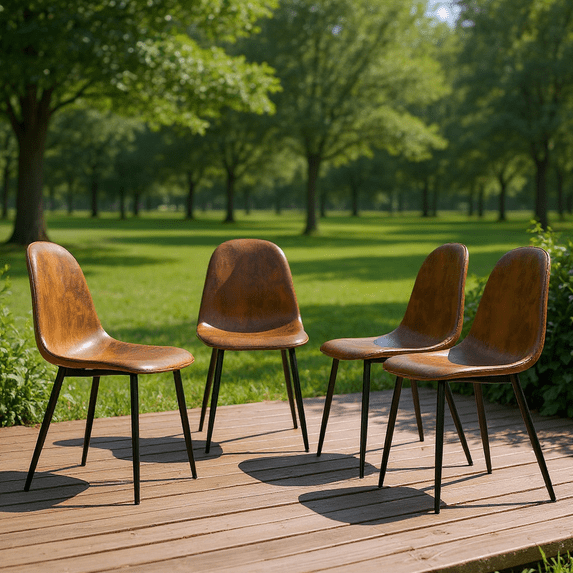 Homy Casa Set of 4 Outdoor Dining Chairs Modern Upholstered Side Chairs with Ergonomic Curved Back and Sturdy Metal Legs for Patio Garden Balcony and Backyard