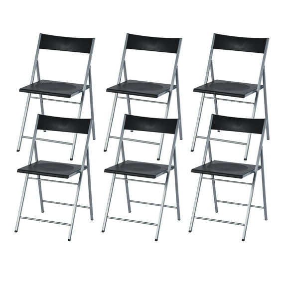 Homy Casa Set of 6 Folding Chair 15.4'' Lightweight Commercial Chair with Plastic Seat and Premium Steel Frame for Home Office Waiting Room Party Indoor Outdoor Events, Black