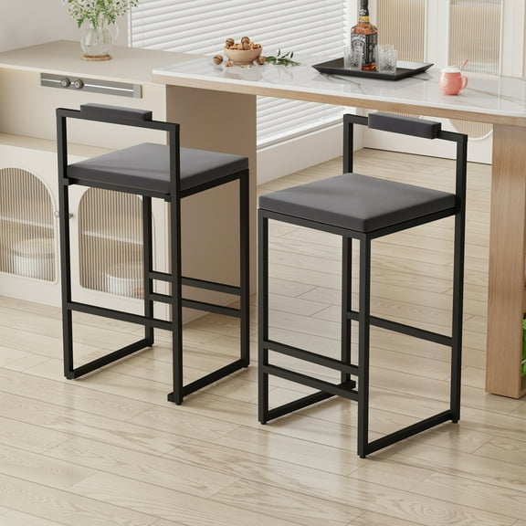 Homy Casa Set of 2 Modern Bar Stools with Backrest for Kitchen Island & Breakfast Bar, Black & Gray