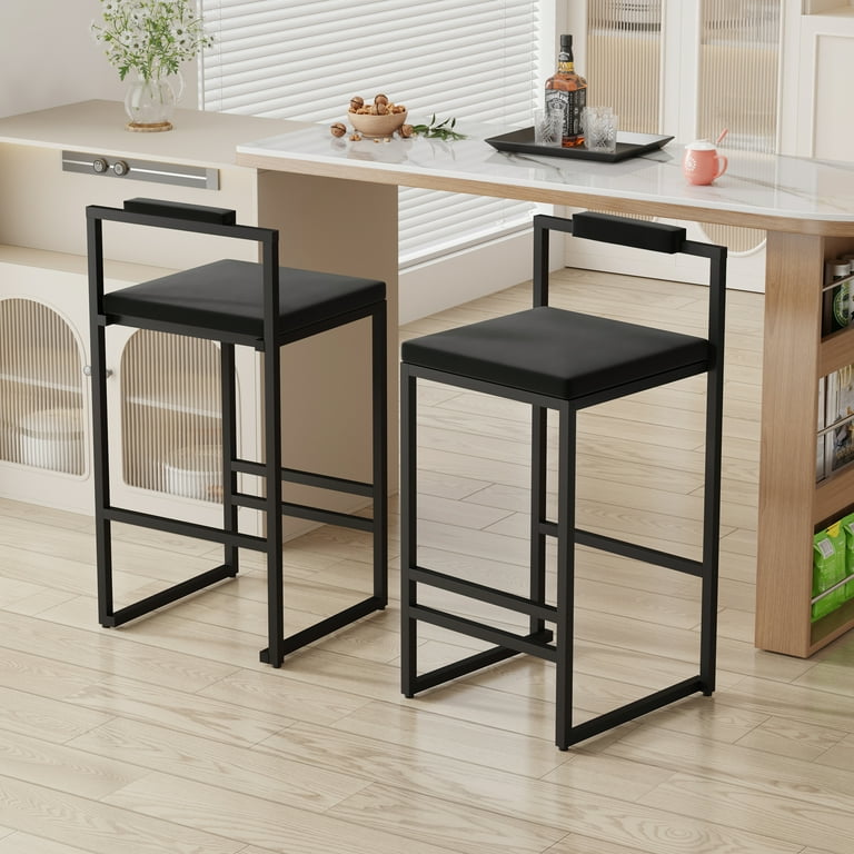 Homy Casa Set of Modern Bar Stools with Backrest for Kitchen