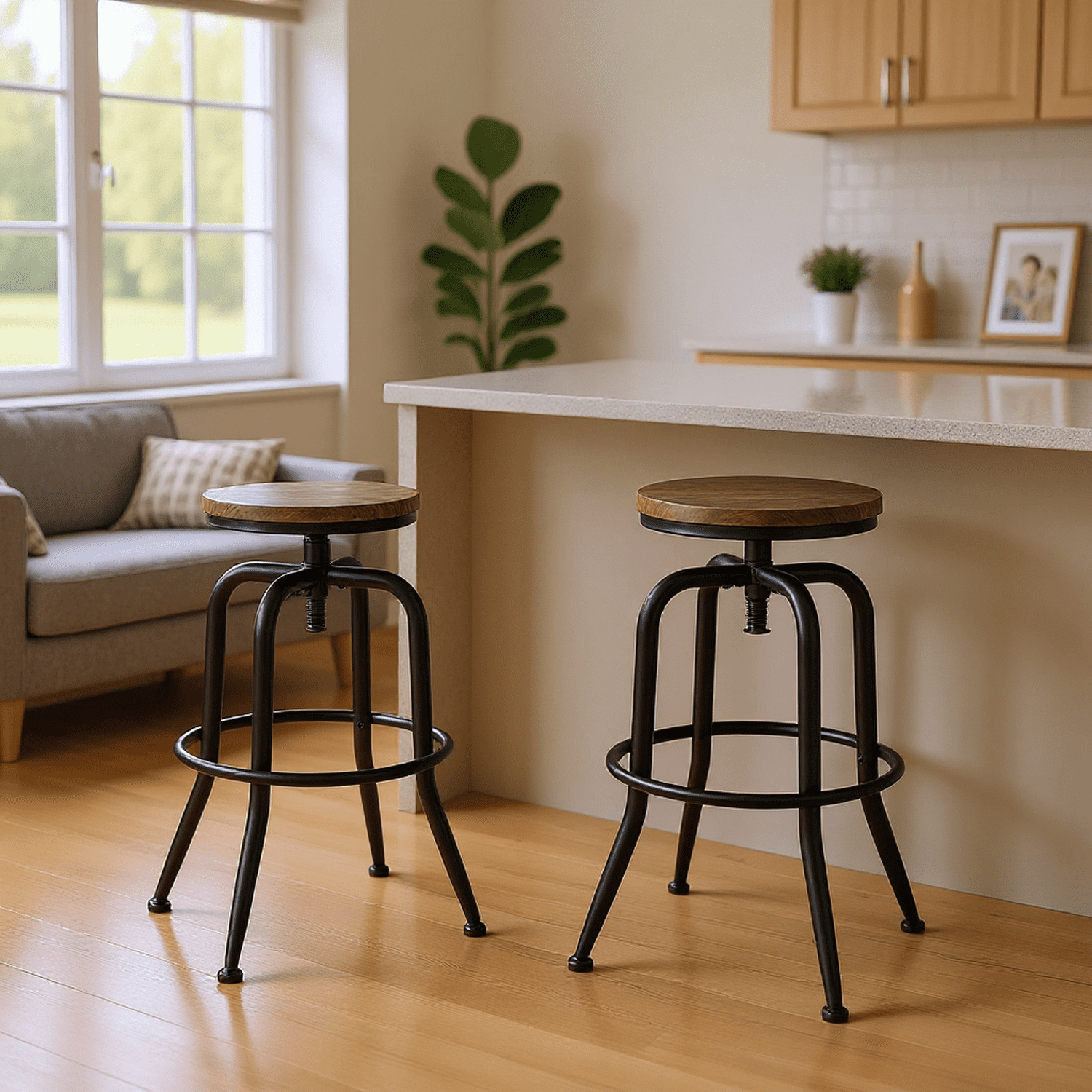 Homy Casa Set of 2 Swivel Bar Stools with Adjustable Height and ...