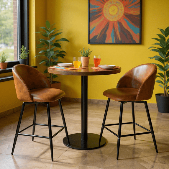 Homy Casa Set of 2 Upholstered Counter Stools with Curved Back and Metal Footrest for Restaurant High-Top Tables, Pub Bars and Game Rooms