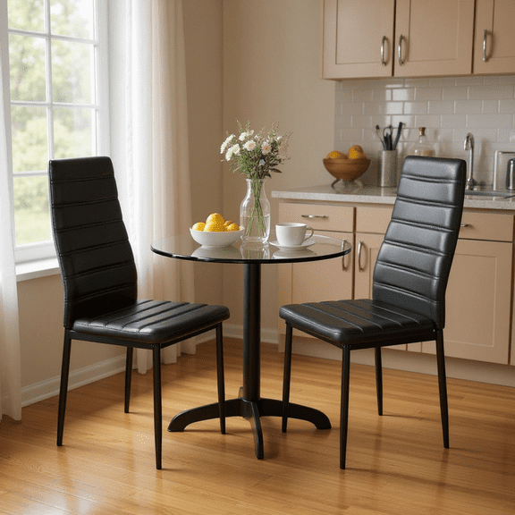 Homy Casa Set of 2 Dining Chairs, High-Back Faux Leather with Metal Legs, for Dining Room & Kitchen