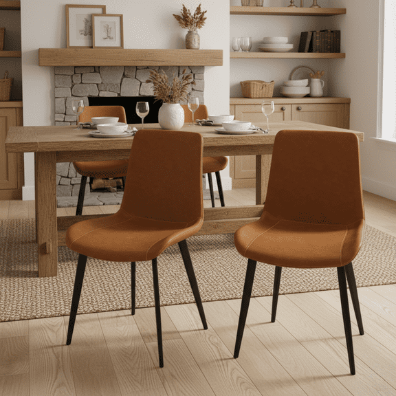 Homy Casa Set of 2 Upholstered Faux Leather Dining Chairs, Modern Kitchen Side Chairs, Brown