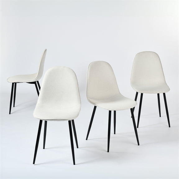 Homy Casa Set of 4 Lumos Beige Fabric Cafe Chairs with Black Metal Legs