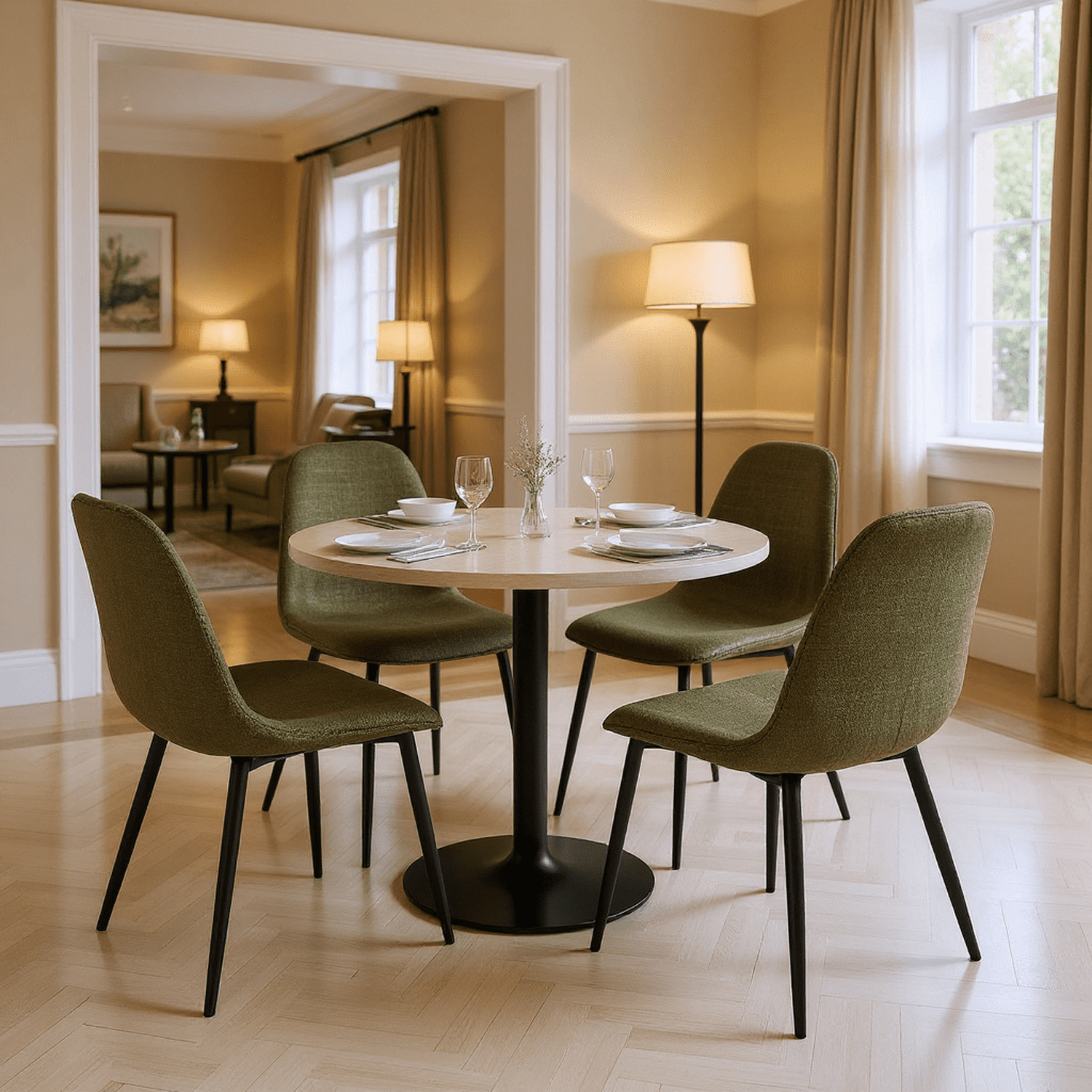 Homy Casa Set of 4 Modern Dining Chairs Upholstered Side Chairs with Ergonomic Curved Back and Metal Legs for Hotel Dining Room Restaurant and Banquet Hall