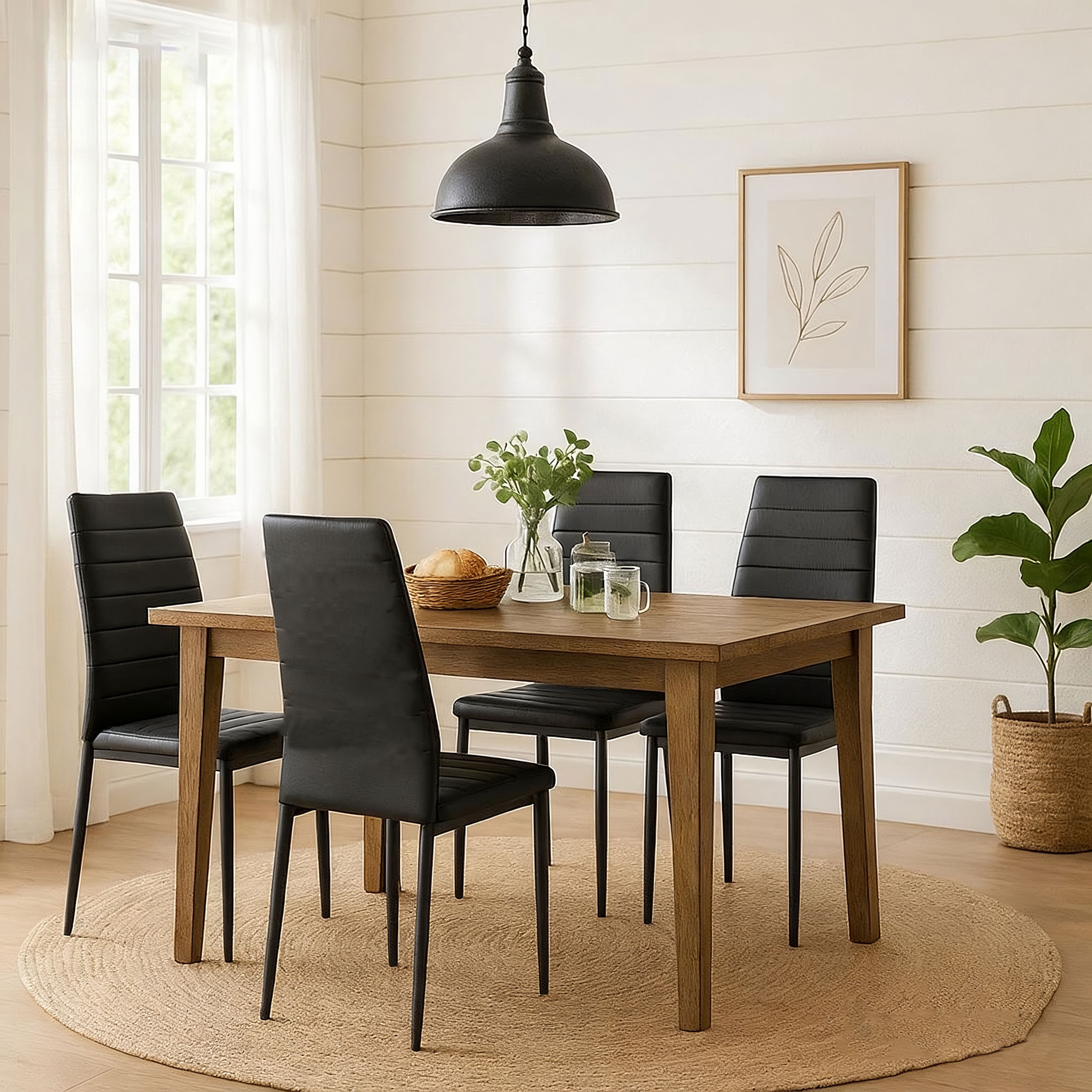 Homy Casa Set of 4 Black Faux Leather Dining Chairs Modern Slim-Back Kitchen & Dining Room Seating