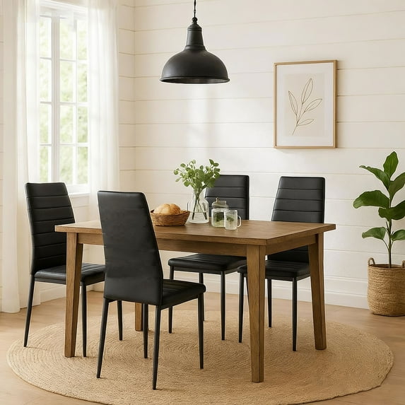 Homy Casa Set of 4 Black Faux Leather Dining Chairs Modern Slim-Back Kitchen & Dining Room Seating